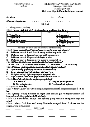 Đề kiểm tra văn học dân gian môn Ngữ văn Lớp 6 - Năm học 2019-2020 - Mã 01 (Có đáp án)